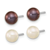 Sterling Silver Rhodium-plated 6-7mm Black and White Round Freshwater Cultured Pearl Set of 2 Post Earrings
